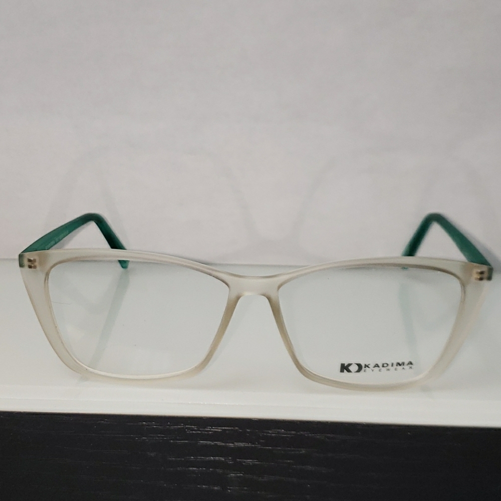 Women's Semi-Transparent Beige Rectangle Glasses with Green Temples